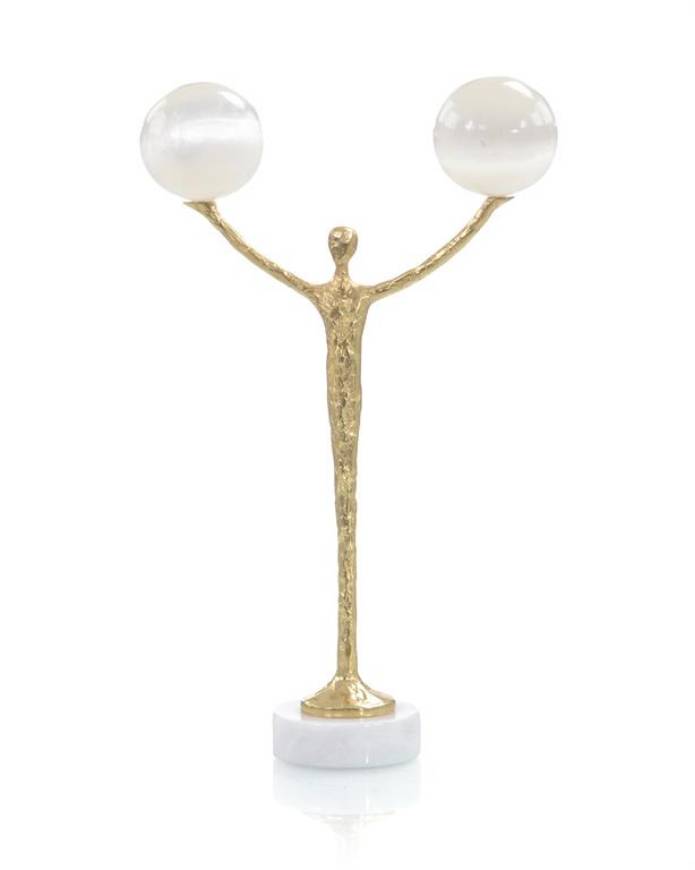 Picture of BRASS FIGURE BALANCING TWO SELENITE BALLS