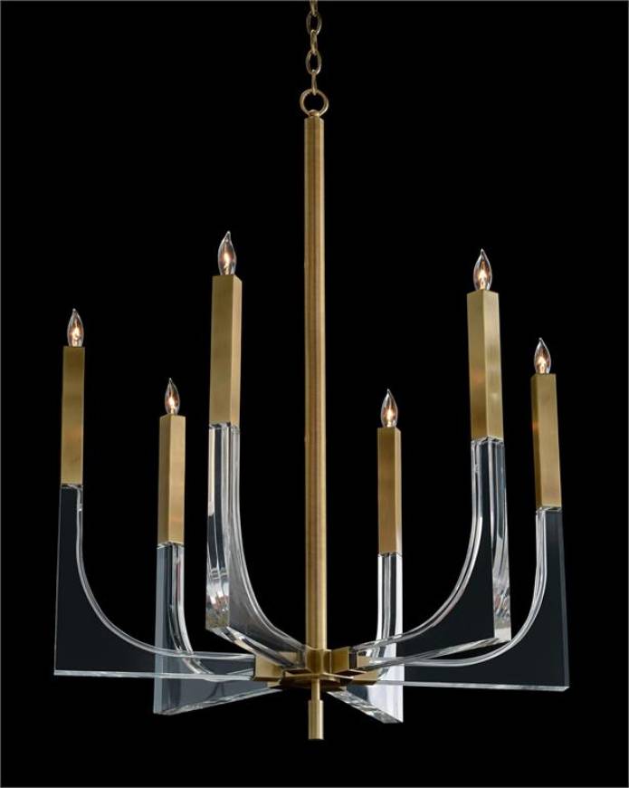 Picture of ACRYLIC AND BRASS SIX-LIGHT CHANDELIER