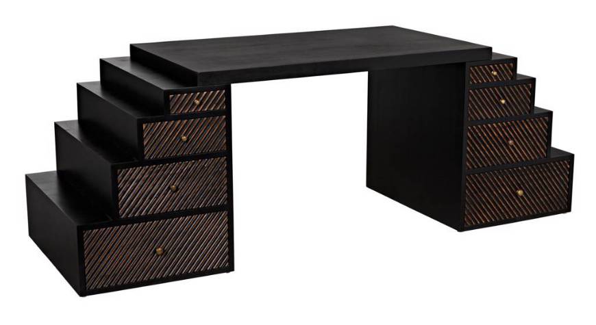 Picture of AMBIDEXTROUS DESK, HAND RUBBED BLACK WITH LIGHT BROWN TRIM